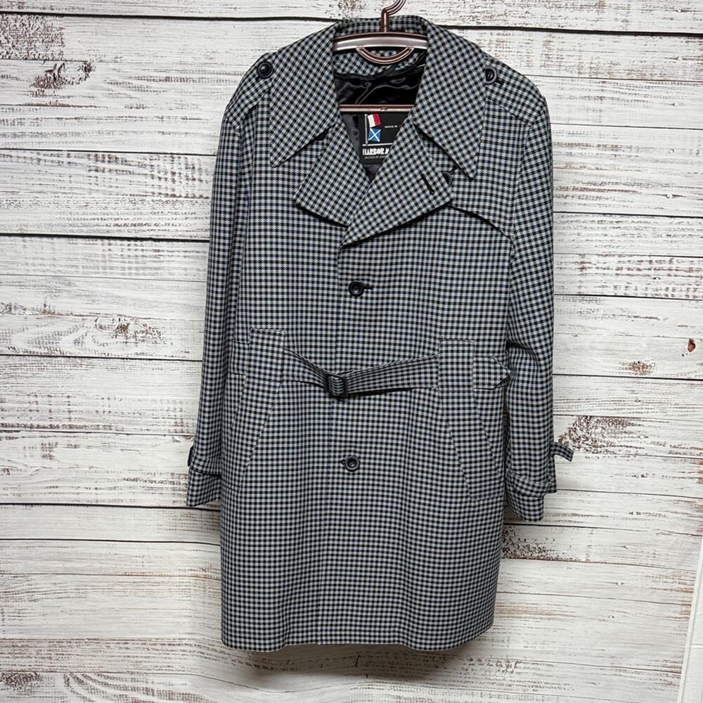 Vtg Harbor Master Trench Coat John Weitz Houndstooth Orlon Lined Jacket 44 Large - Picture 2 of 11